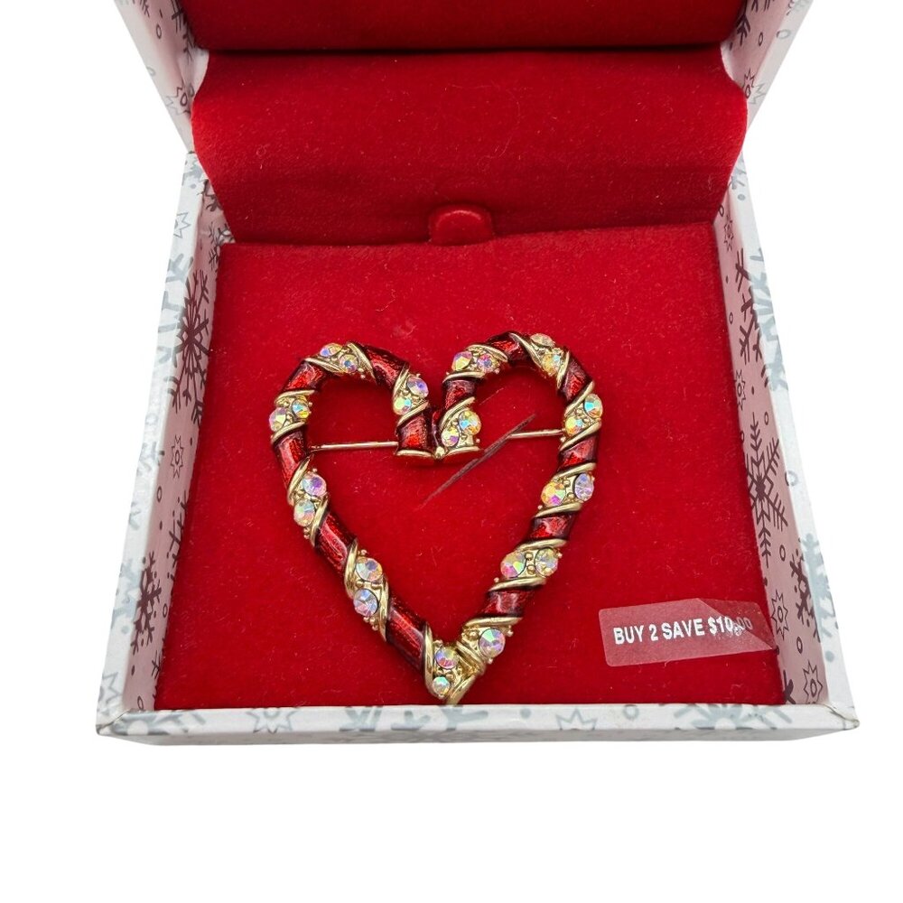 Merry & Bright Christmas brooch Candy cane heart Valentines‎ NEW